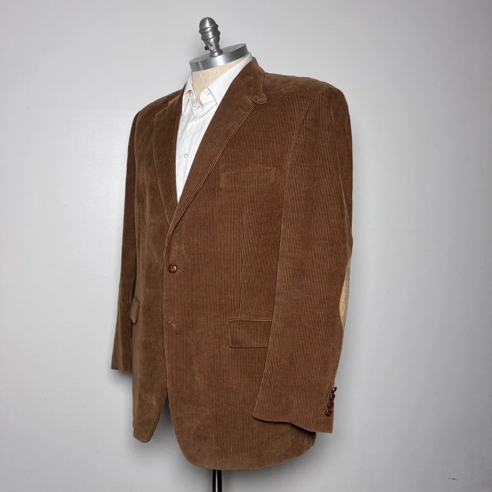 Lauren Ralph Lauren Blazer Mens 46L Brown Corduroy Suede Elbow Patch Sport Coat